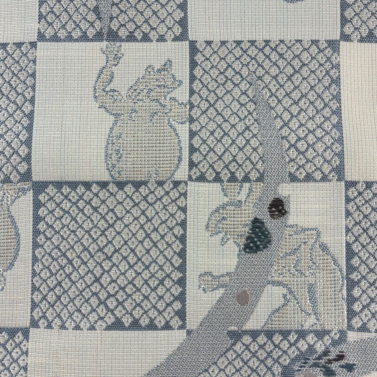 袋帯 名品 市松 鳥獣戯画 銀糸 クリーム 六通 正絹 【中古】 - メルカリ