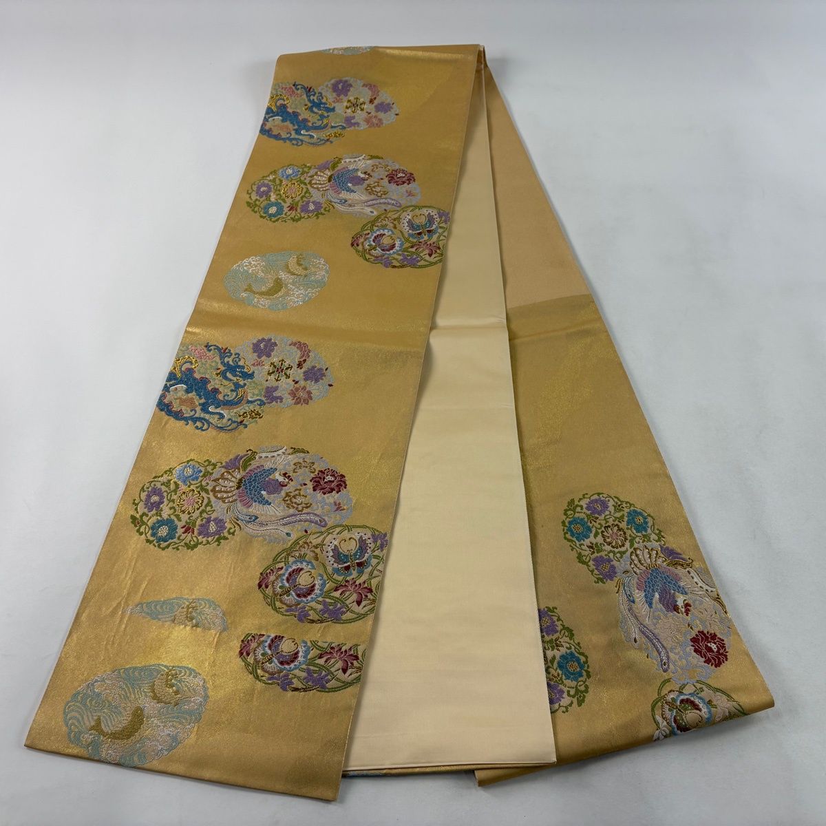 袋帯 秀品 華文 鳳凰 金糸 箔 金色 お太鼓柄 正絹 【中古】 - メルカリ