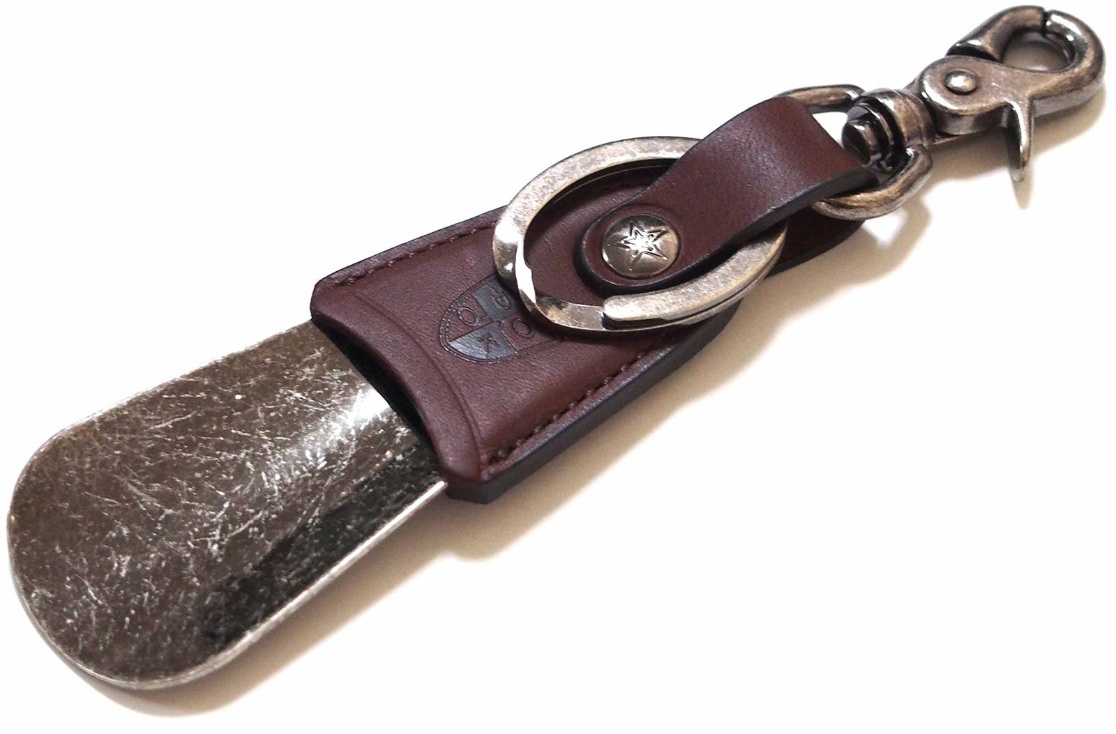 靴べら 日本製 携帯 本革 真鍮 シューホーン キーホルダー ブラウン 15cm×3.5cm DONOK（ダナック） ステリーナ美品　おすすめ