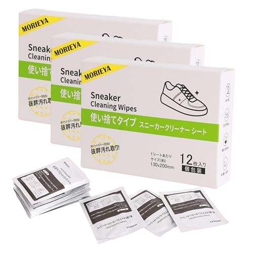 [MORIEYA] スニーカークリーナーシート 3Dドトラバ-(凹凸) で卓越の汚れ落とし 携帯用 使い捨て 洗剤不要 微香タイプ 肌に優しい 白いドットラバーとソフト面の二面構造 (36 枚入り 個包装)美品　おすすめ