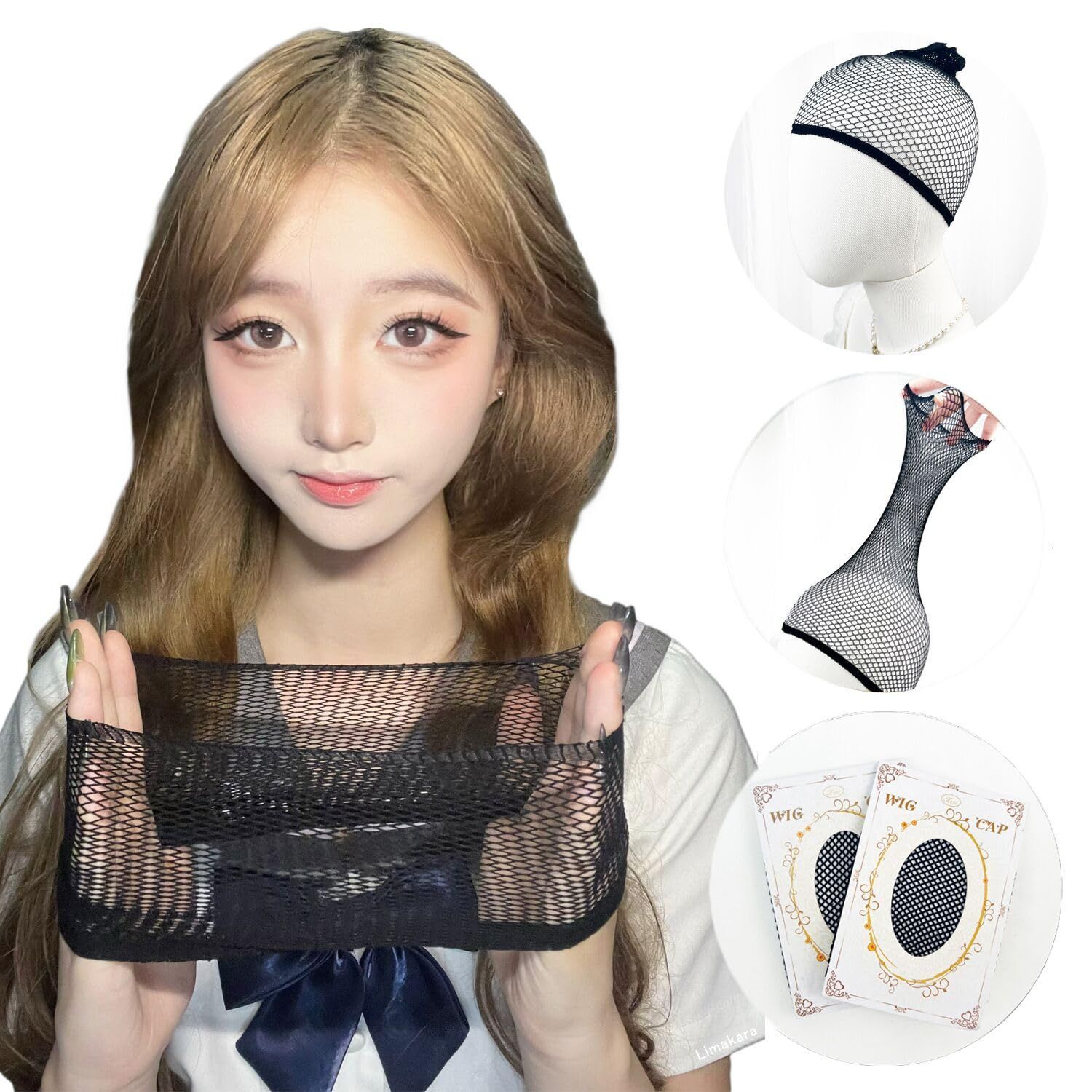 【在庫セール】ブラック 筒型 黒 ヘアネット ウィッグキャップ フルウィッグ専用 レディース メンズ 2点セット 伸縮性 通気 メッシュ 網 Limakaraウィッグネット コスプレ ウィッグ用小物 男女兼用 フリーサイズ