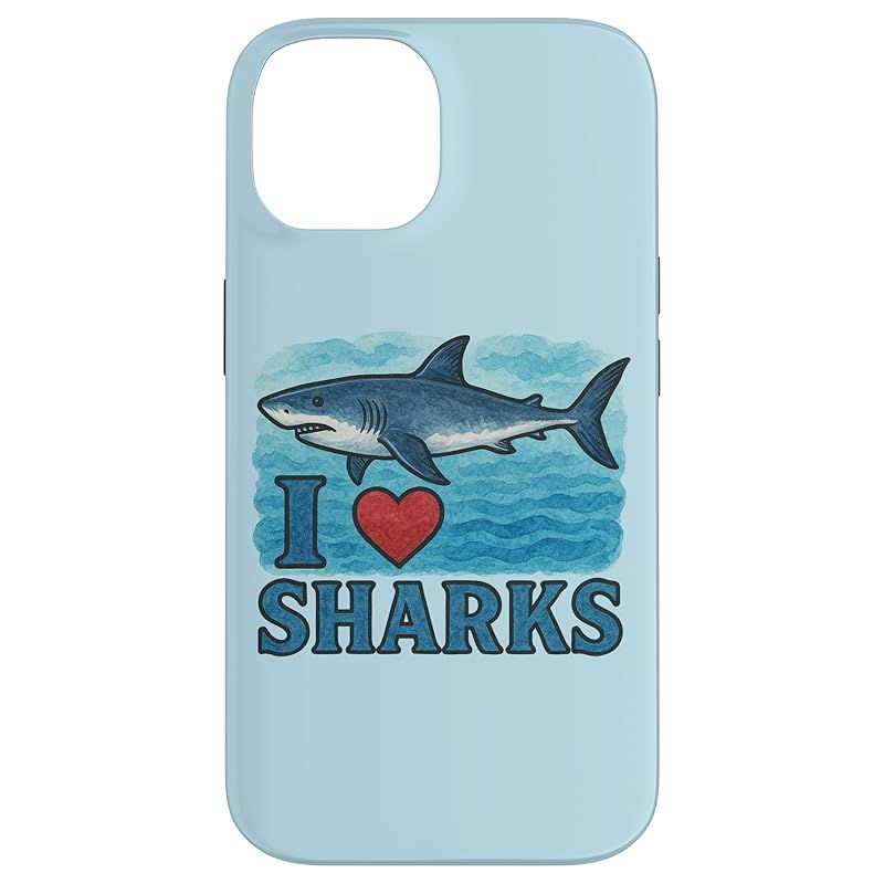 【新品】 「I Love Sharks」イラスト サメの恋人 スマホケース iPhone 14 用 1