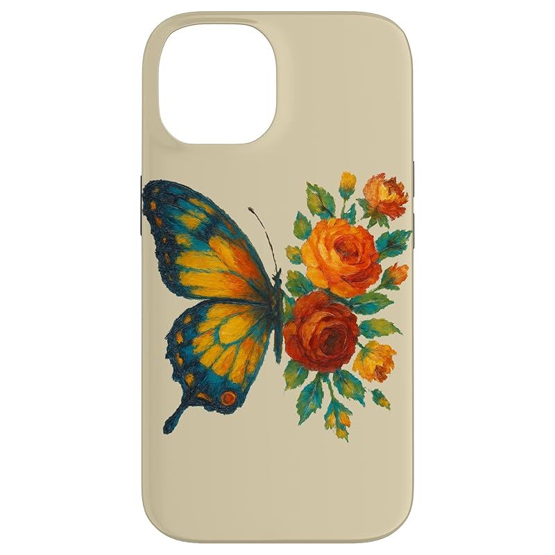 【新品】 花柄 蝶 イラスト 花と蝶 スマホケース iPhone 14 用 1