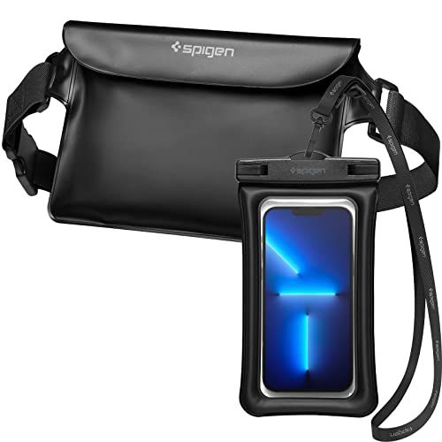 Spigen 【2枚セット】 スマホ防水ケース ウエストポーチ IPX8認証 iPhone 17 Pixel 10 Nothing Phone (3a)対応 お風呂 海 プール アウトドア 小物 三重チャック ベルクロ 大容量 防水バッグ ストラ美品　おすすめ