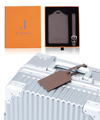 【本革×プライバシーカバー付き】 ネームタグ 荷物タグ ネームプレート ラゲージタグ スーツケース キャリーバッグ 旅行用品 ビジネスバッグ 目印 外れにくい シンプルデザイン プレゼント ギフト用化粧箱入り ブラウン美品　おすすめ
