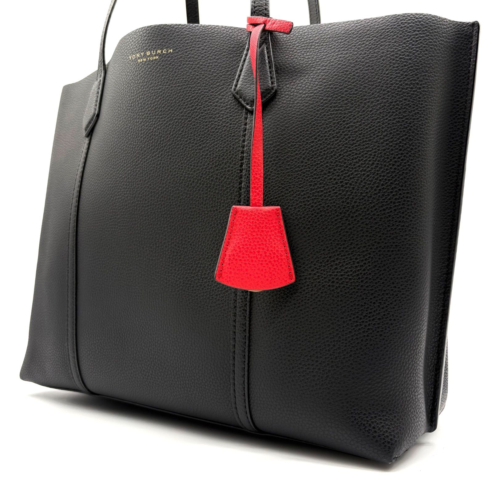 良品✨】Tory Burch Perry Pebbled Leather A4 Tote Bag black 