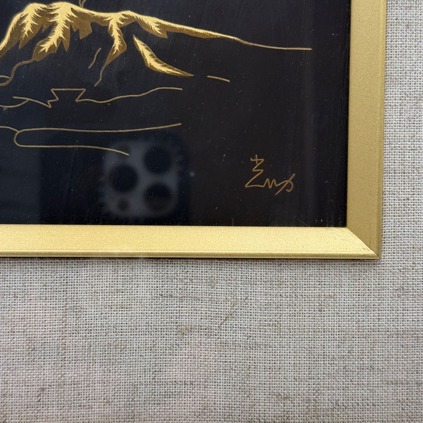 アート用品 【】肥後象嵌 光助 金色絵画 阿蘇山