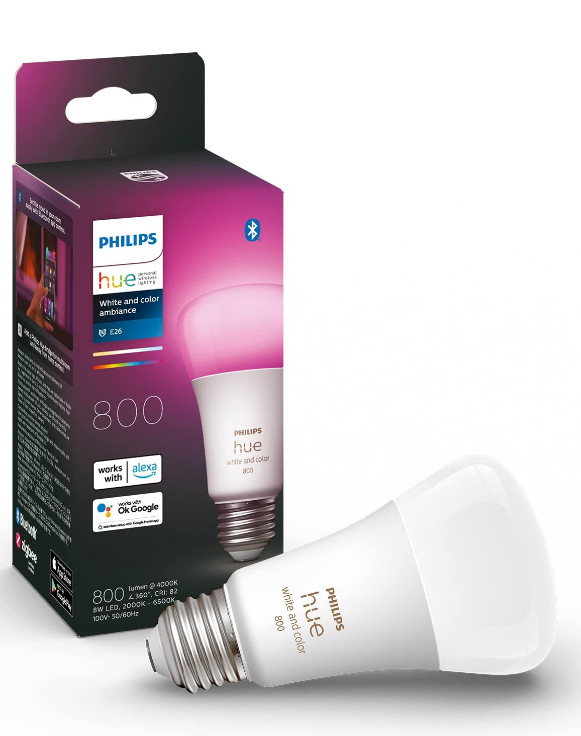 Philips Hue(フィリップスヒュー) スマート電球 スマートライト LED電球 E26 スマートLED電球 照明 ランプ Alexa対応 フルカラー 電球色 昼白色 60W形相当 調光 Echo Google Home Siri 【日本正規品】 フル