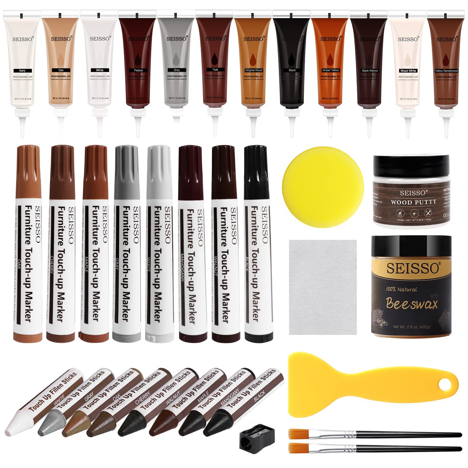 SEISSO 木製品キズ補修 キズ補修クリームキット 12色入り 36本セット 家具修理キット 床 補修 キット キズ 補修ペン 家具補修マーカー クレヨンドア 床 すりキズ用 傷消し 床補修 ドア補修 補修ペン キズペン 補修材 リペアマーカー美品　おすすめ