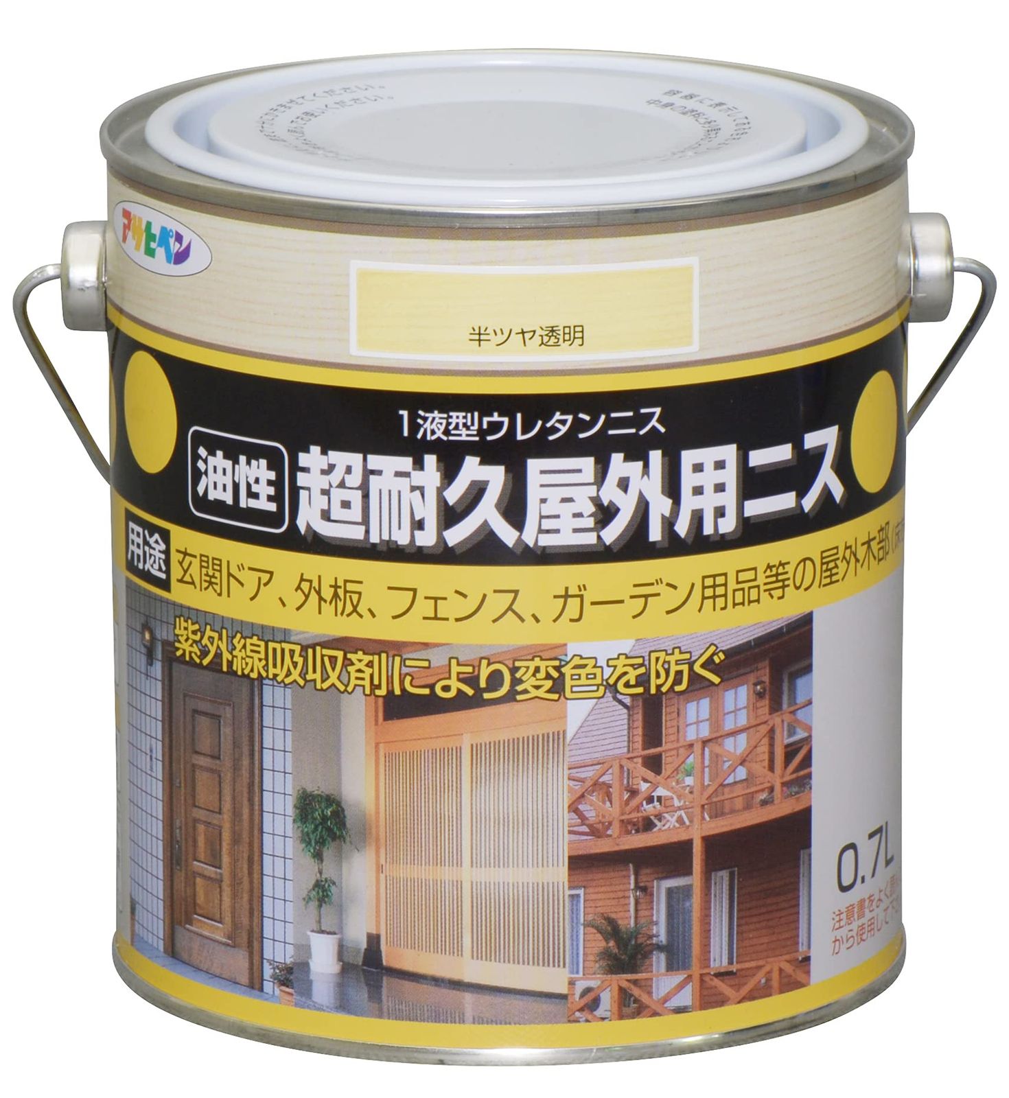 アサヒペン 超耐久屋外用ニス 0.7L 半ツヤ透明 油性 塗料 ペンキ ニス 木部用 屋外用 高耐久 紫外線吸収剤配合 変色防止 ガーデン用品 日本製美品　おすすめ