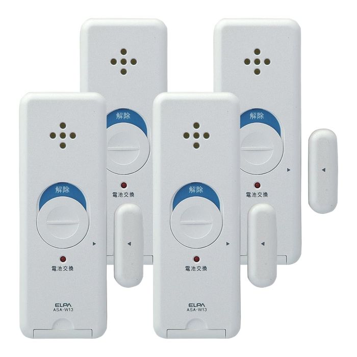 【新品・2営業日で発送】ELPA(朝日電器) 窓ピタッアラーム 衝撃＆開放検知4P(ASA-W13-N4P(W))