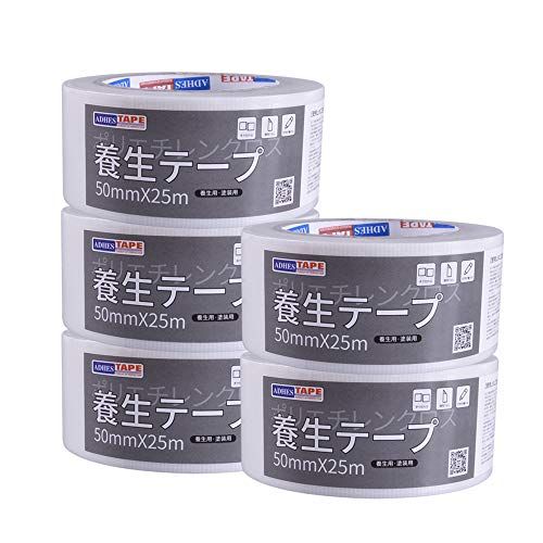 ADHES 養生テープ 白 ガムテープ はがせる 台風 窓ガラス用 50mm?25m 5巻入り (YB16-弱粘着)美品　おすすめ