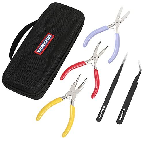 WORKPRO アクセサリー工具セット 6点セット 手芸ペンチ ナイロンジョープライヤー 先曲ペンチ ピンセット ワイヤーループペンチ 手芸用工具 ミニ DIY 多機能 収納ケース付き 【非剪切シリーズ】美品　おすすめ