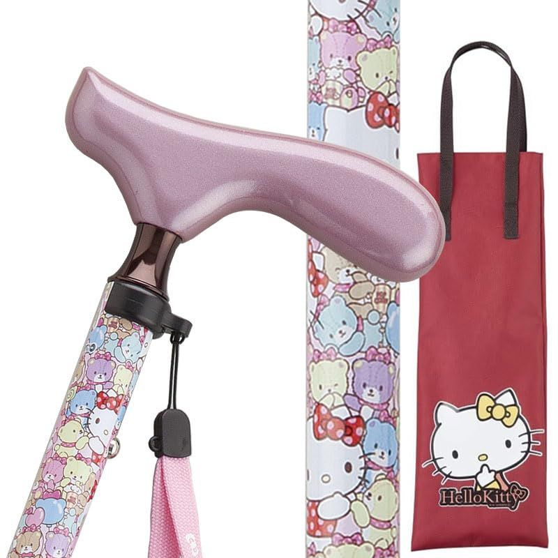 新品 杖 キティちゃん おしゃれ 女性用 軽量 ピンク ハローキティの袋とセット おりたたみ 折り畳み オシャレ ステッキ レディース アルミ製 杖の使い方説明書つき