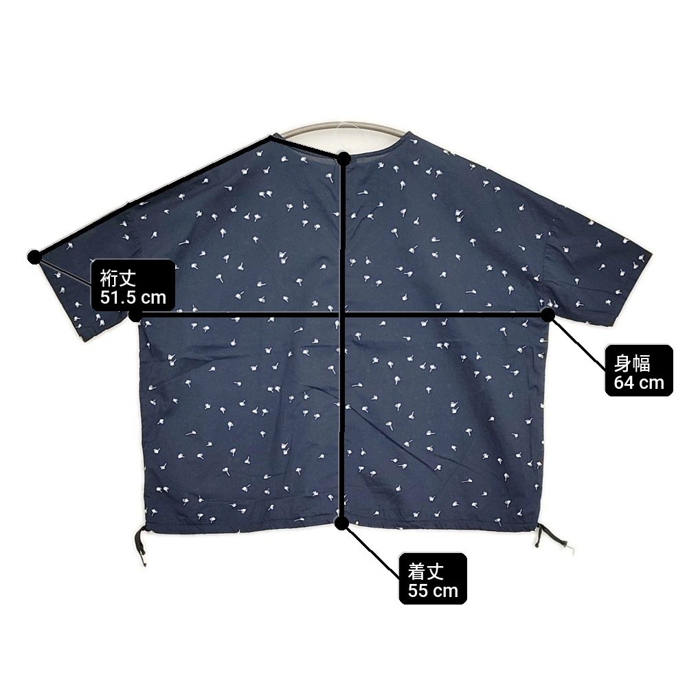 かぐれ 小花ドロストプルオーバー 定価15400円 GAA5-23S023 ワイド ドロップショルダー ブラウス シャツ 25SS ネイビー レディース かぐれ【中古】6-0407S♪ かぐれ 小花ドロストプルオーバー 定価15400円 GAA5-23S023 ワイド