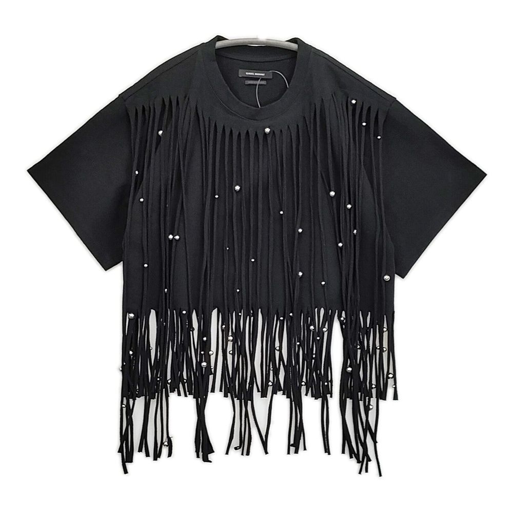 ISABEL MARANT BIANEA スタッズ フリンジハーフスリーププルオーバー 定価92400円 半袖Ｔシャツ カットソー ブラック レディース イザベルマラン【中古】6-0407S♪ ISABEL MARANT BIANEA スタッズ フリンジハーフスリーププルオーバー