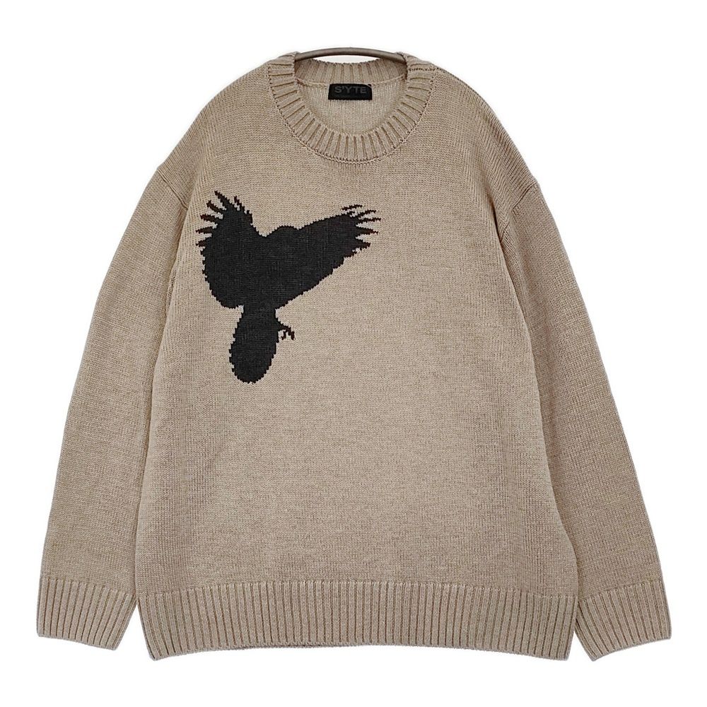 s'yte Yohji Yamamoto 7G WOOL-BLEND INTARSIA CROW-PATTERN PULLOVER セーター ニット 25AW ベージュ メンズ サイトヨウジヤマモト【中古】6-0407T♪ s'yte Yohji Yamamoto 7G WOOL-BLEND INTARSIA CROW-PATTERN PULLOVER