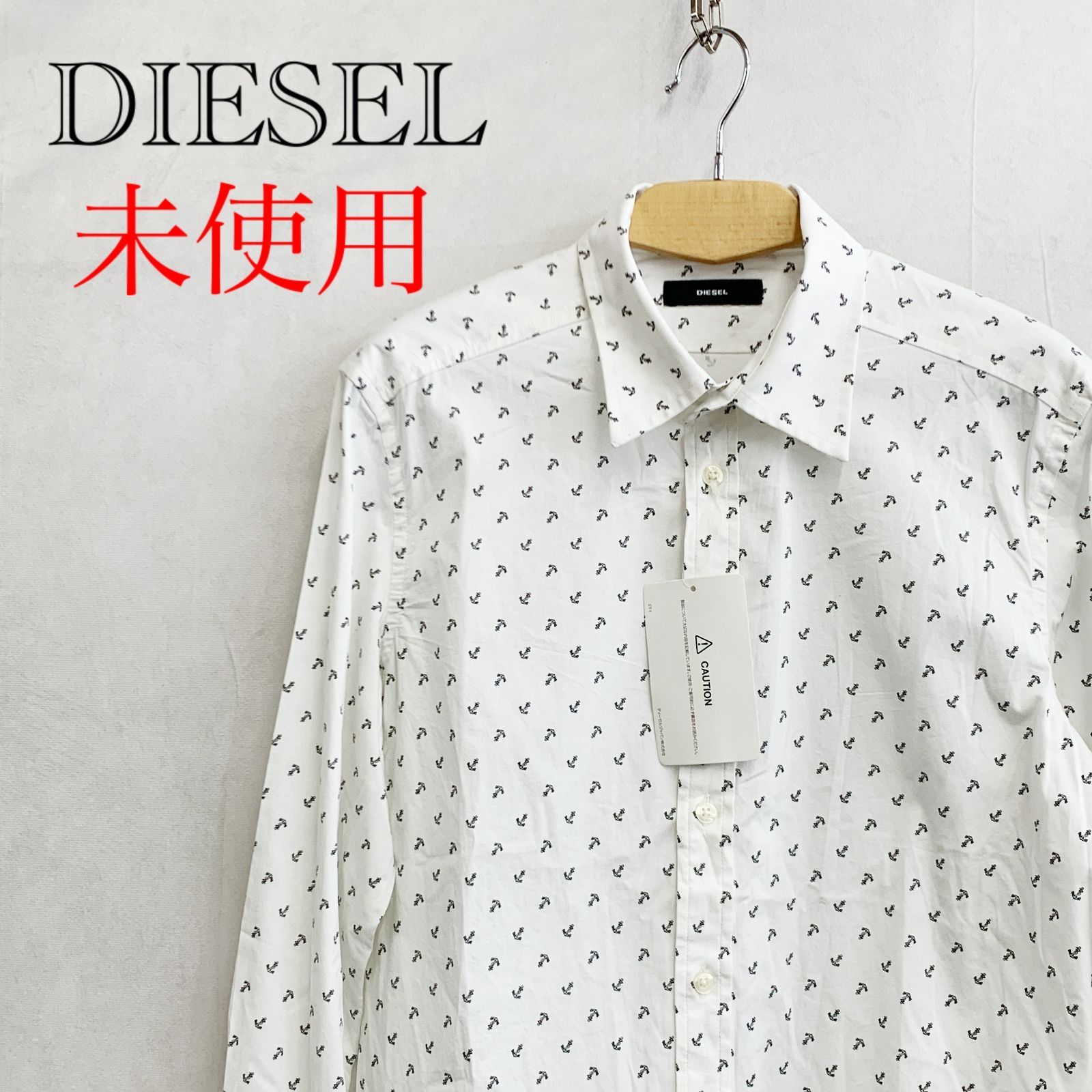未使用 DIESEL ディーゼル プリント ロングスリーブ ドレスシャツ Y 