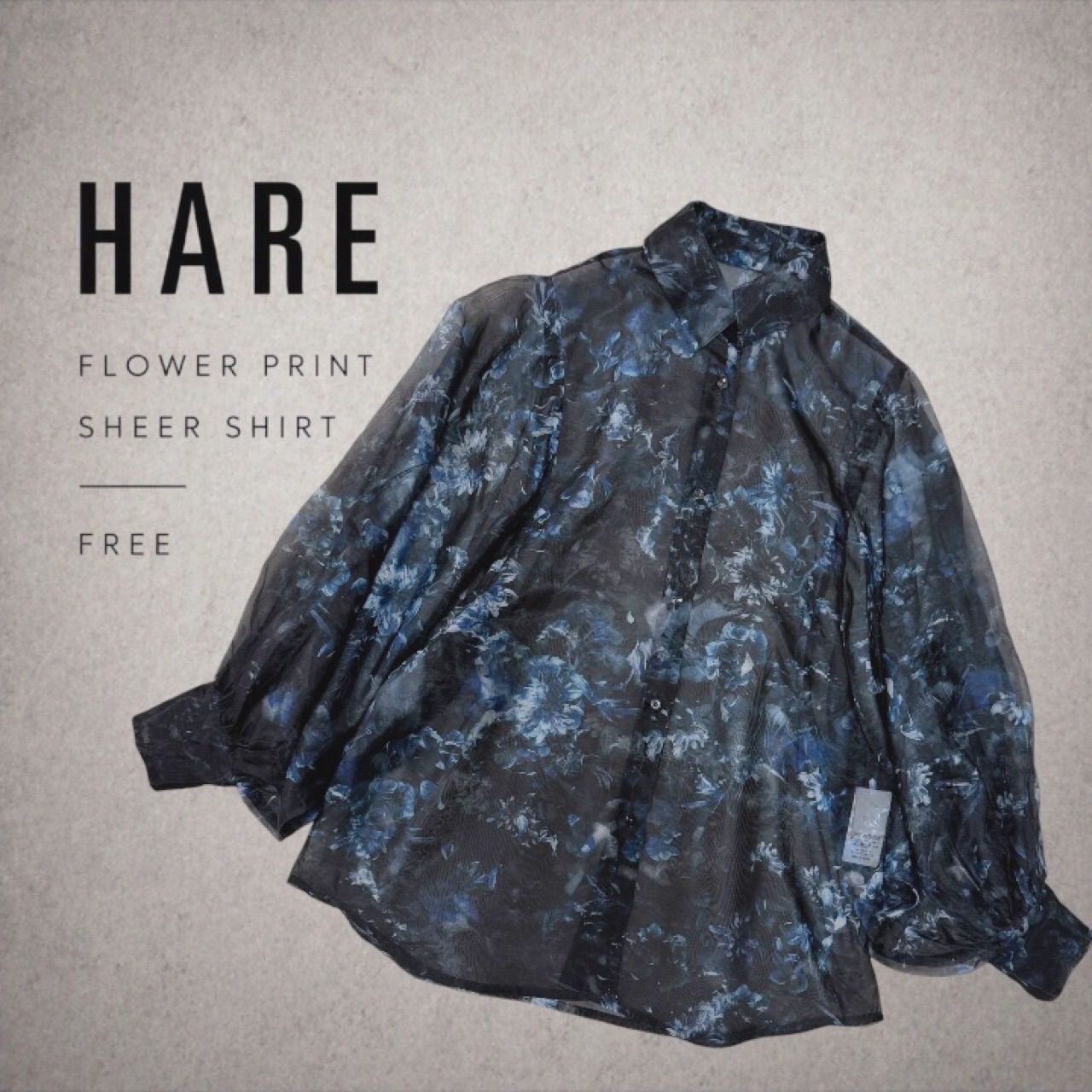 HARE ハレ フラワープリント シアーシャツ ブラック ブルー 花柄