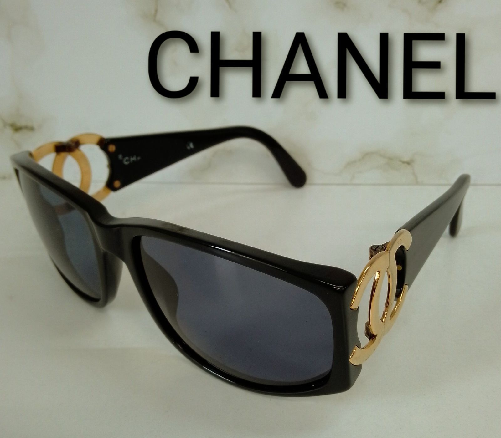 CHANEL ココマーク サングラス 度なし ブラック×ゴールド チェーン付き 中古【sw1005026】 ココマーク サングラス シャネル ボストン 05972 BSK501