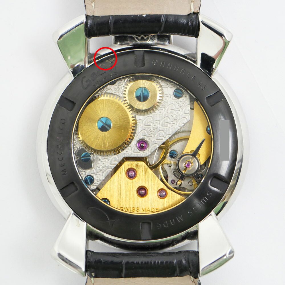 名東】ガガミラノ マヌアーレ48mm 5015 ブラック文字盤 ブラックベルト 