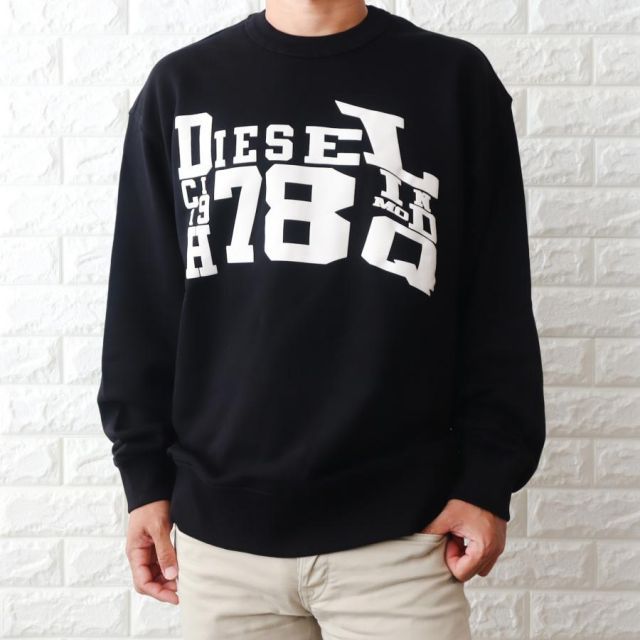 【正規品】DIESEL ブラック ロゴ　トレーナー（未使用・タグQR確認済み） 並行輸入品】ディーゼル トレーナー メンズ ブラック DIESEL オーバー