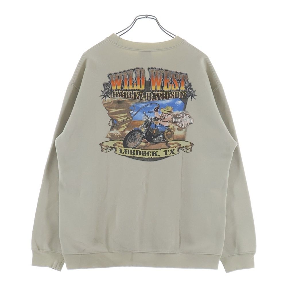 HARLEY DAVIDSON ハーレーダビッドソン 00S VINTAGE 両面プリントクルーネック長袖スウェットトレーナー アイボリー HARLEY DAVIDSON (ハーレーダビッドソン) 00S VINTAGE 両面プリント