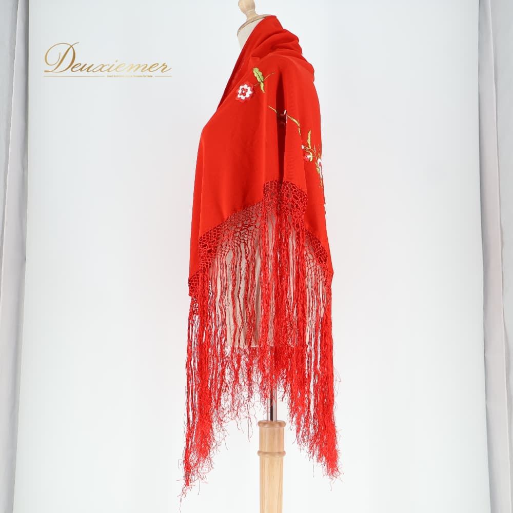 フレコ付き レッド 花柄 シージョ マントン designer's flamenca