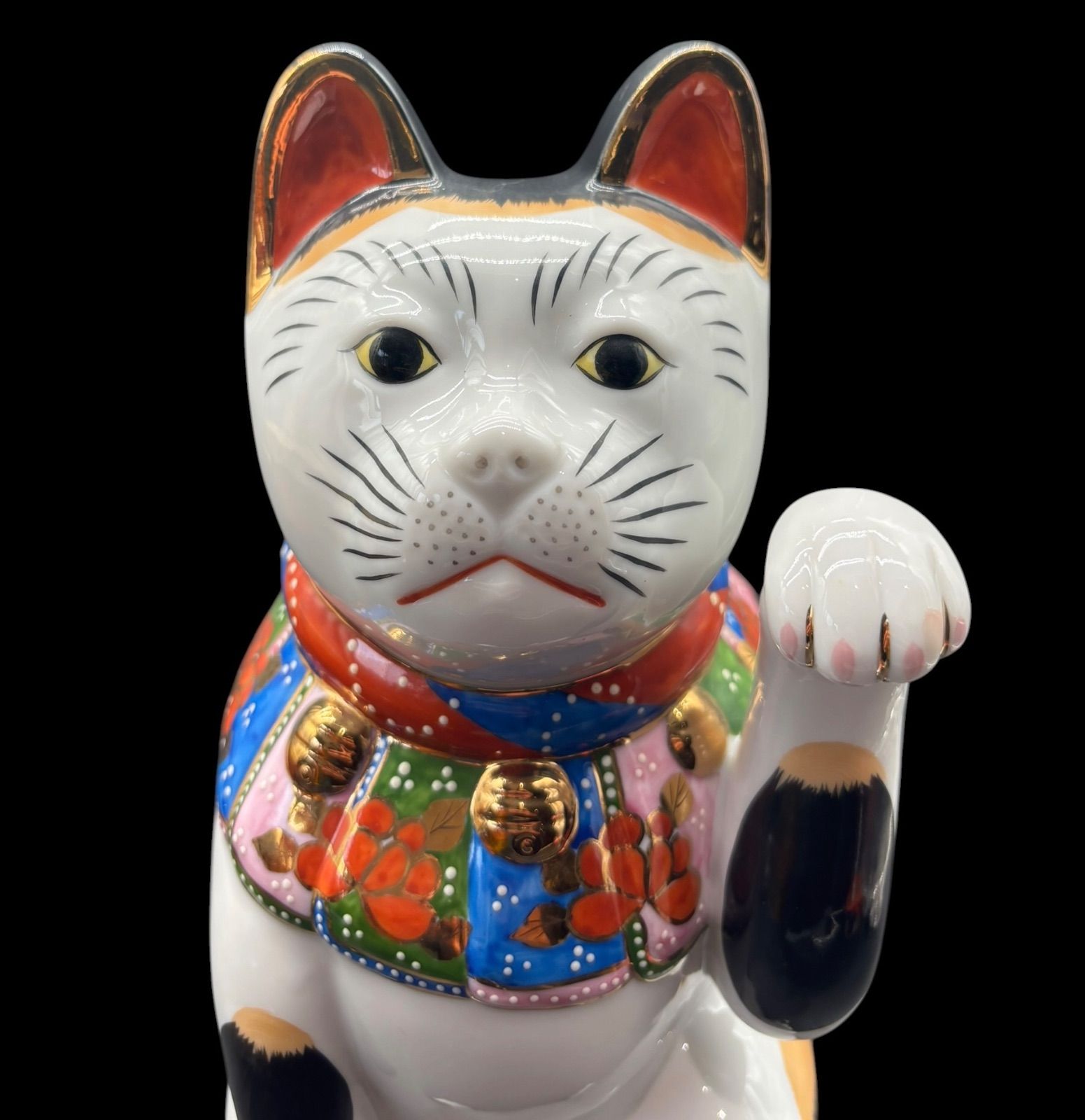 おもだか屋 招き猫 古瀬戸 赤絵 左手 縁起物 開運 金運 貯金箱 陶器