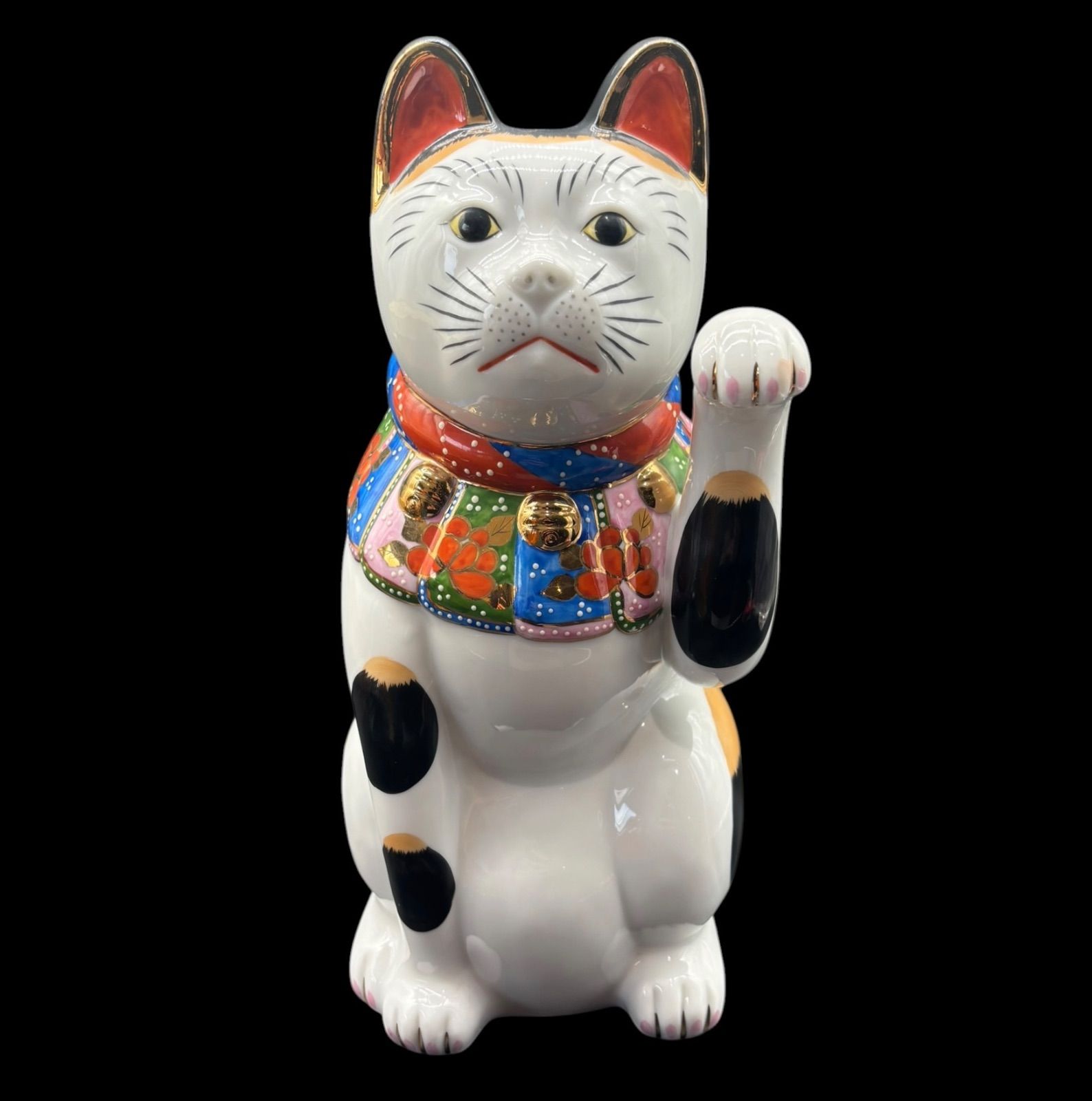 おもだか屋 招き猫 古瀬戸 赤絵 左手 縁起物 開運 金運 貯金箱 陶器