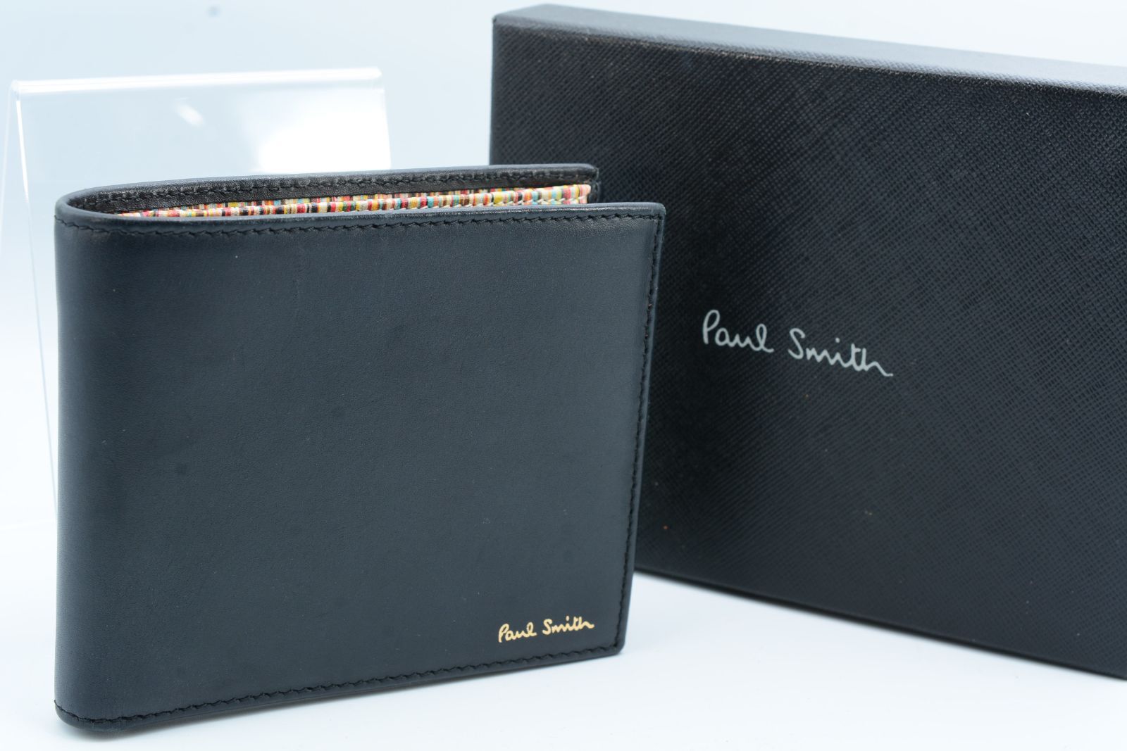 Paul Smith ポールスミス Bi-fold Wallet 二つ折り財布 Men's メンズ Leather レザー Black ブラック 黒 マルチストライプ Gold Logo ゴールド ロゴ