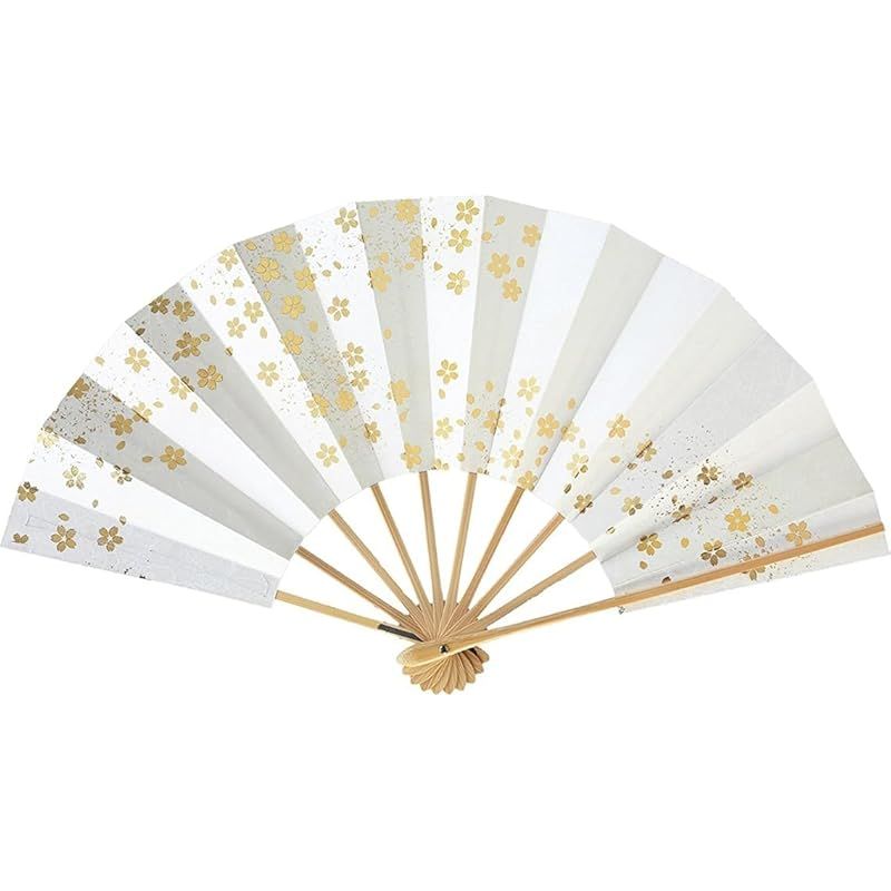 【新品】 [花かげ] 舞扇子 愛 1526 白パール地 桜 金 9寸5分 白竹骨 踊り用 (金)