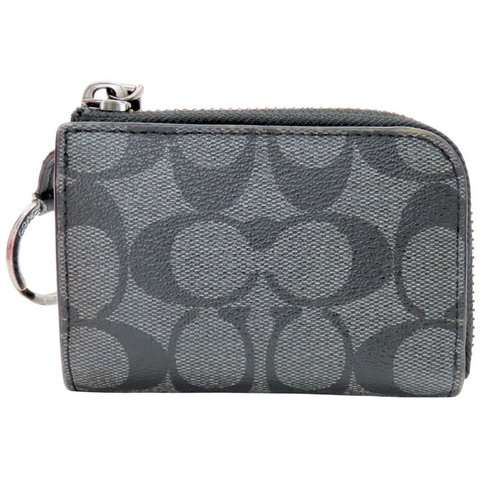 【中古】COACH コーチ ケース F77929 財布 小銭入れ キーリング付き シグネチャー 定番 カードケース ブラック系 L字ファスナー A2501682【無料ギフトラッピング承ります】 中古】COACH コーチ コインケース F77929 財布 小銭入れ キーリング