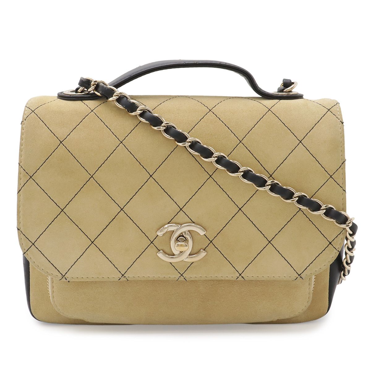 CHANEL シャネル ビジネスアフィニティ スモール ミニフラップバッグ ハンドバッグ 2WAY チェーンショルダー スエード ベージュ A93749 ソルド品 CHANEL シャネル ビジネスアフィニティ スモール ミニフラップバッグ