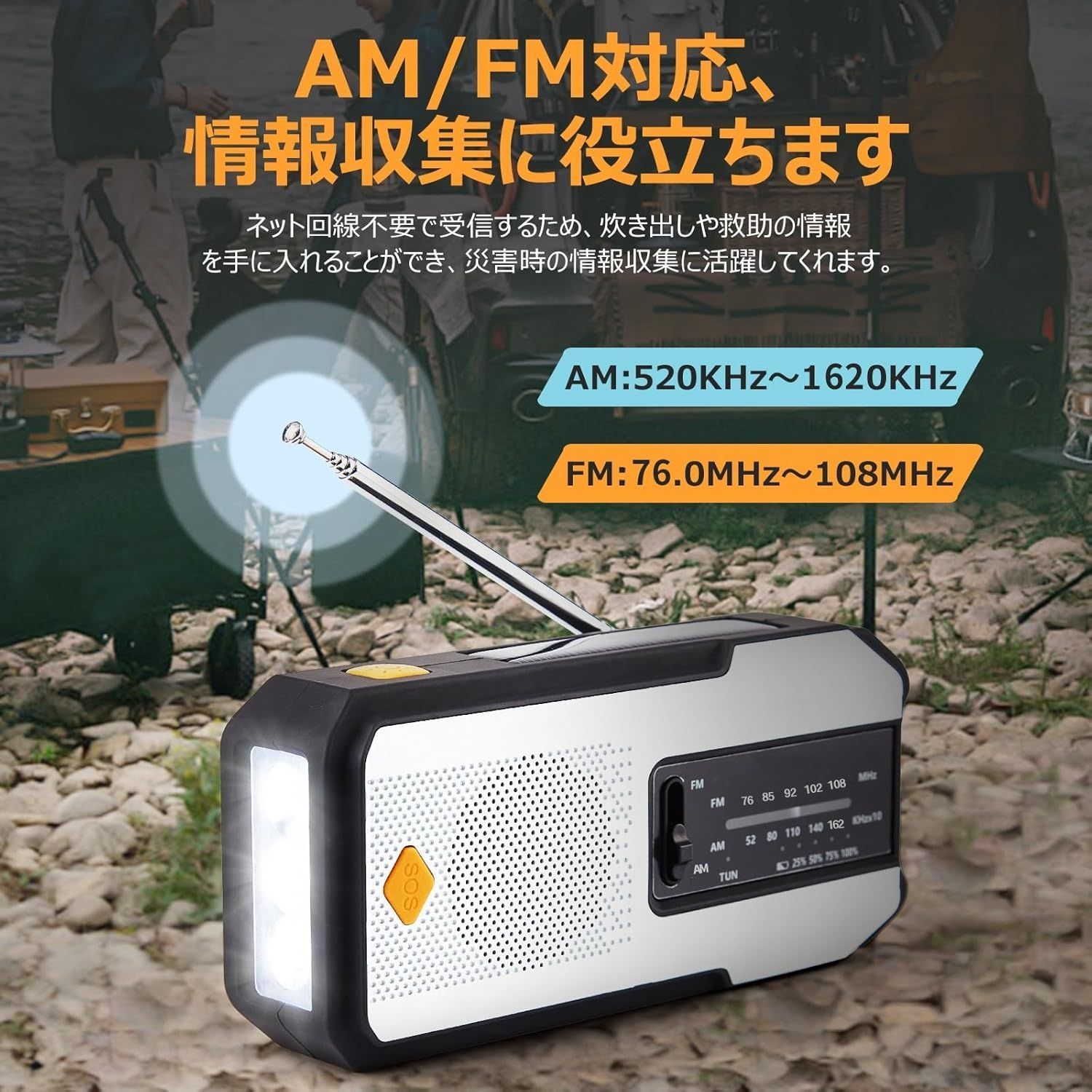 LED 防災グッズ ソーラー ランタン 多機能 手回し 懐中電灯 ライト LED 