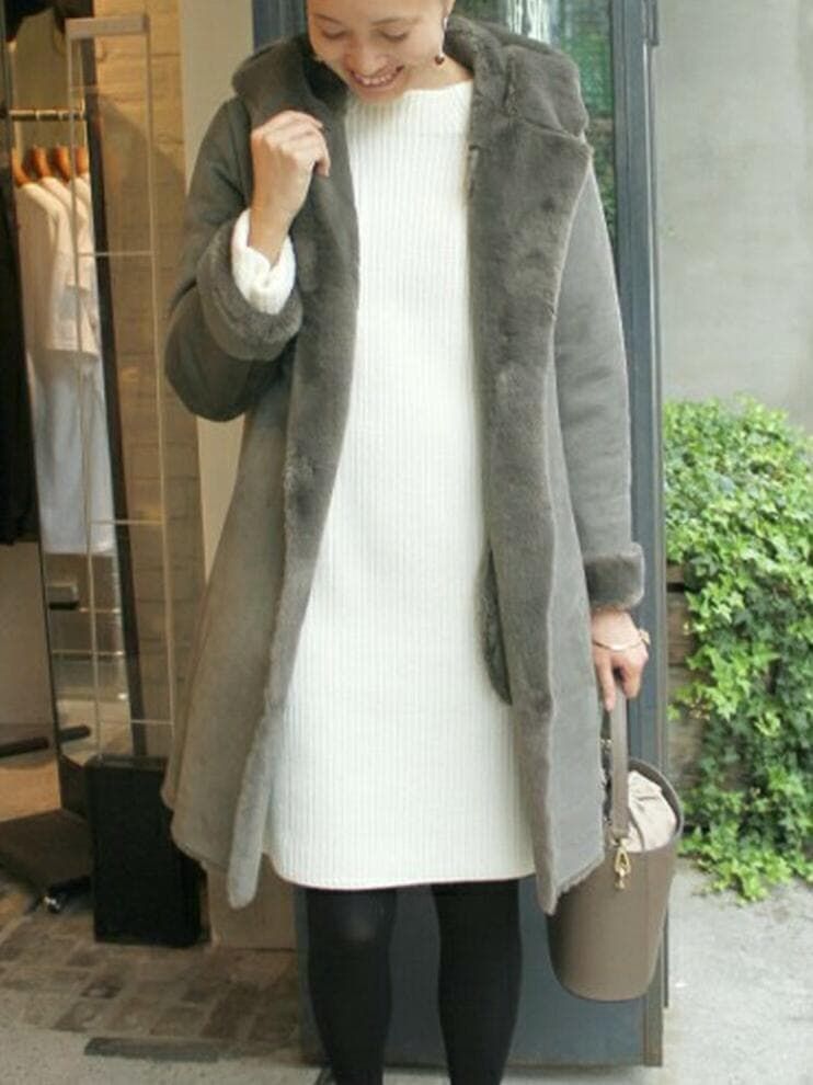 美品*SLOBE IENA ムートンフーデッドコート SLOBE IENA｜スローブイエナ フーデッド ムートンコート フェイク