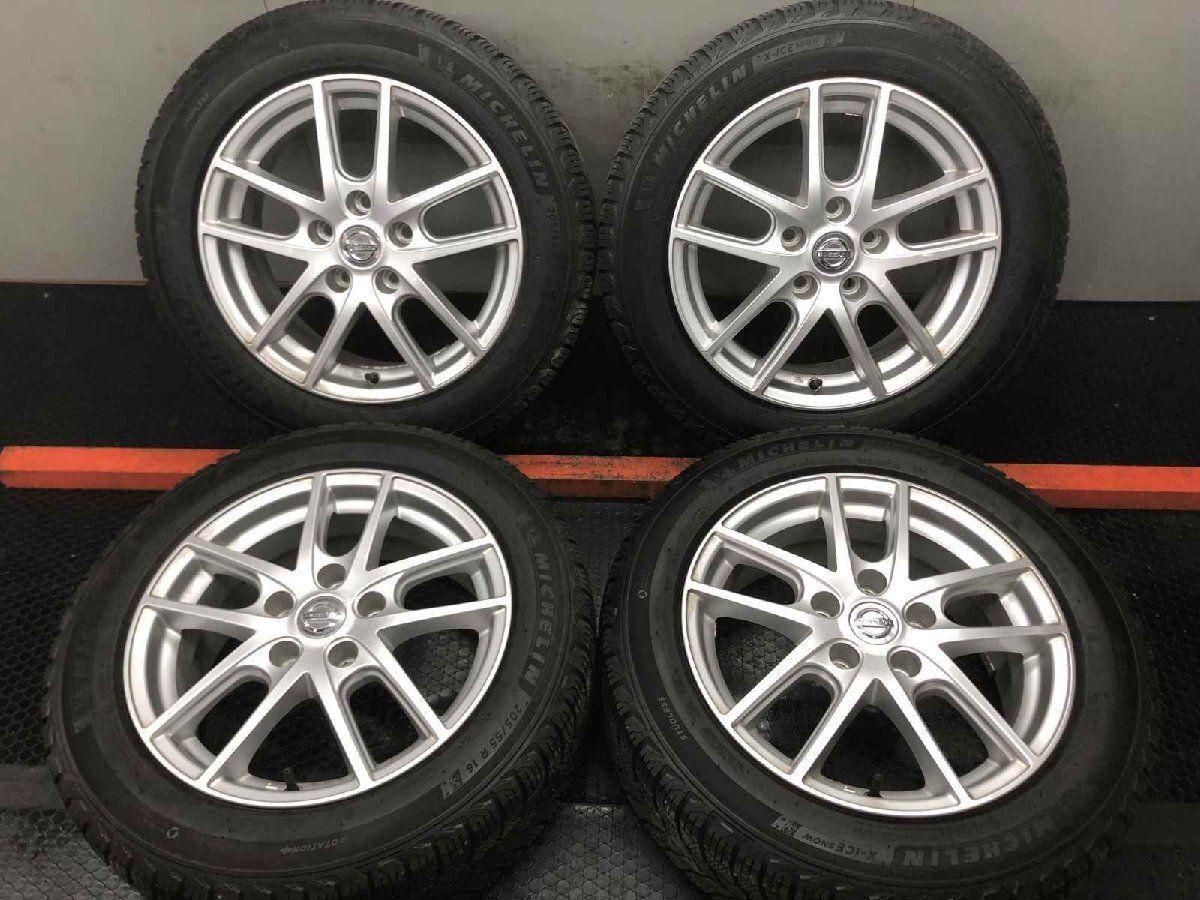 日産リーフにて使用　中古アルミスタッドレスタイヤ 205/55 R16 4本 MICHELIN X-ICE SNOW 205/55R16】スタッドレス【日産 リーフ 純正