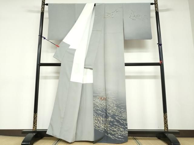 平和屋着物○十日町 加賀草木友禅の第一人者 田村哲彦 訪問着 流水小舟