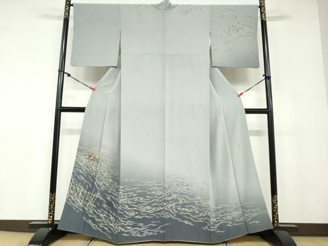 平和屋着物●十日町　加賀草木友禅の第一人者　田村哲彦　訪問着　流水小舟文　暈し染め　正絹　逸品　DABD9095ud 平和屋着物○十日町 加賀草木友禅の第一人者 田村哲彦 訪問着 流水小舟