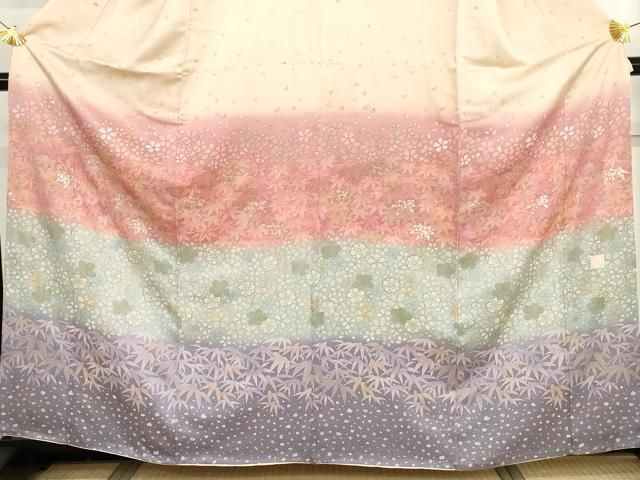 平和屋着物●訪問着　作家物　舞桜横段文　暈し染め　金彩　正絹　逸品　AABH7785cs 平和屋着物○訪問着 作家物 舞桜横段文 暈し染め 金彩 正絹 逸品