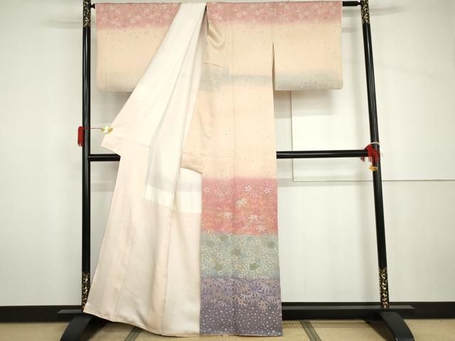 平和屋着物●訪問着　作家物　舞桜横段文　暈し染め　金彩　正絹　逸品　AABH7785cs 平和屋着物○訪問着 作家物 舞桜横段文 暈し染め 金彩 正絹 逸品
