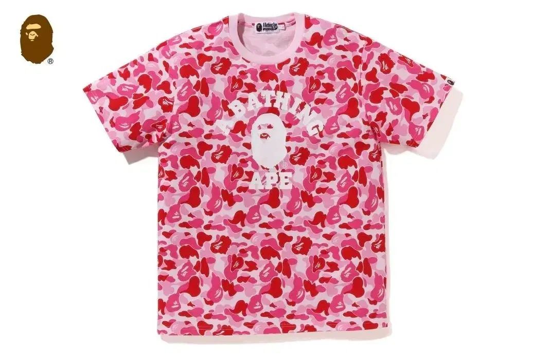A BATHING APE ピンク カモフラージュ カレッジ 半袖Tシャツ bape