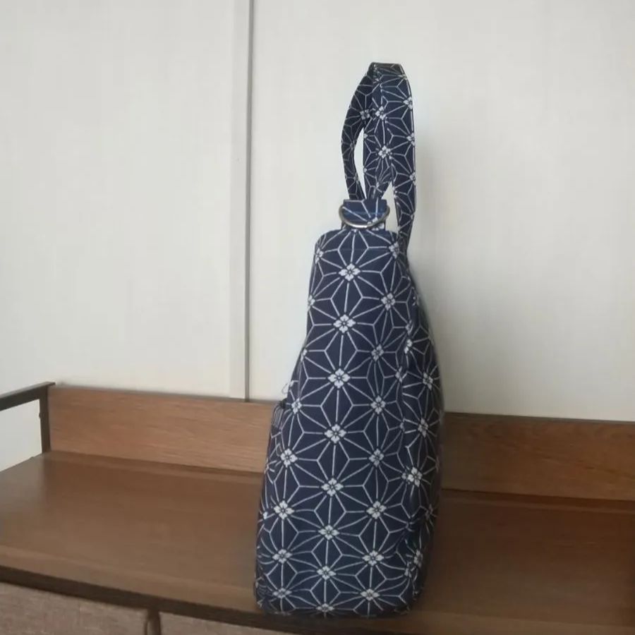 着物リメイク 麻の葉模様Dカンマチ付き トートバッグ ハンドメイド