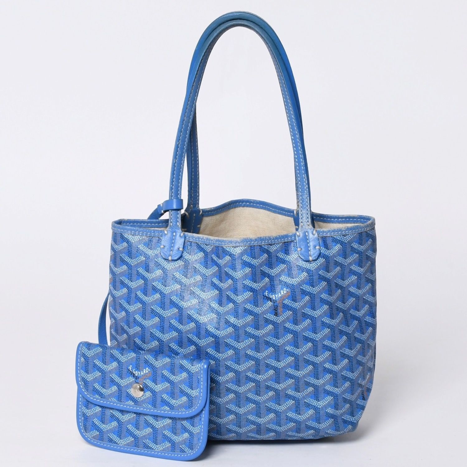 GOYARD ゴヤール サンルイ ジュニア トートバッグ ライトブルー レザー