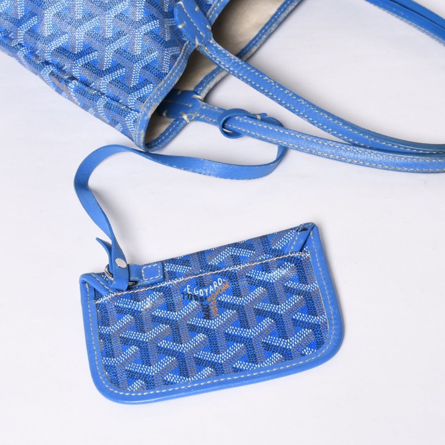 GOYARD ゴヤール サンルイ ジュニア トートバッグ ライトブルー レザー