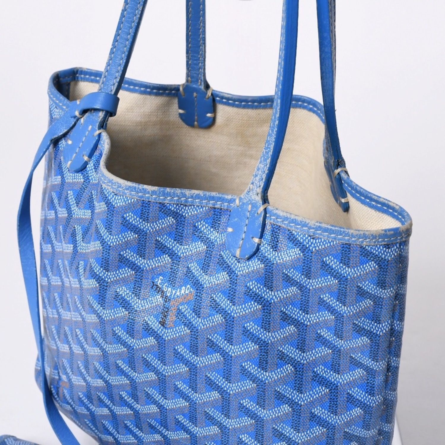 GOYARD ゴヤール サンルイ ジュニア トートバッグ ライトブルー レザー
