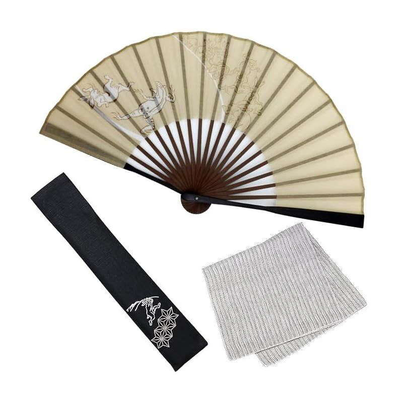 【新品】 [大阪 長生堂] 扇子 メンズ 男性 おしゃれ ビジネス 扇子袋 扇子入れ ハンカチ付セット 和遊 ベージュ