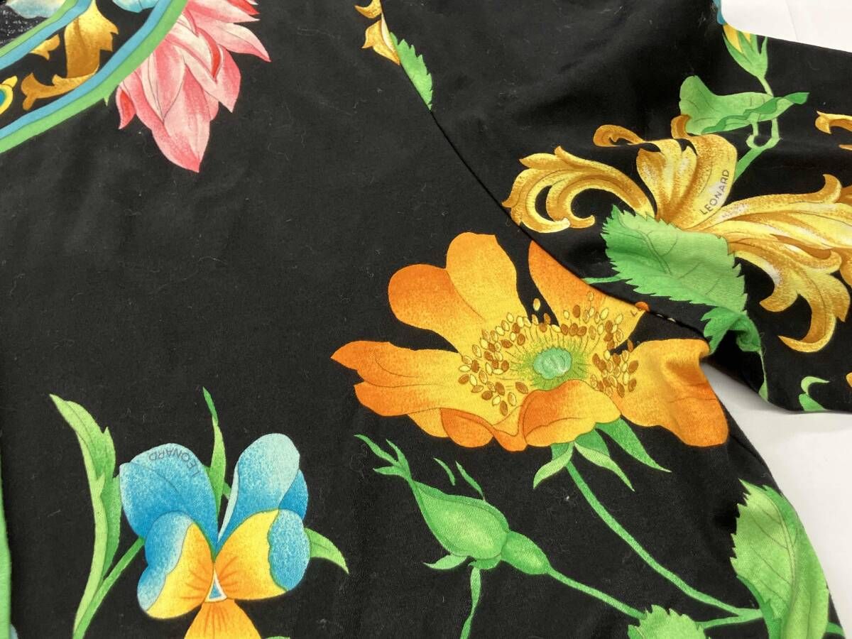 LEONARD 長袖カーディガン レオナール 花柄 総柄 クルーネック