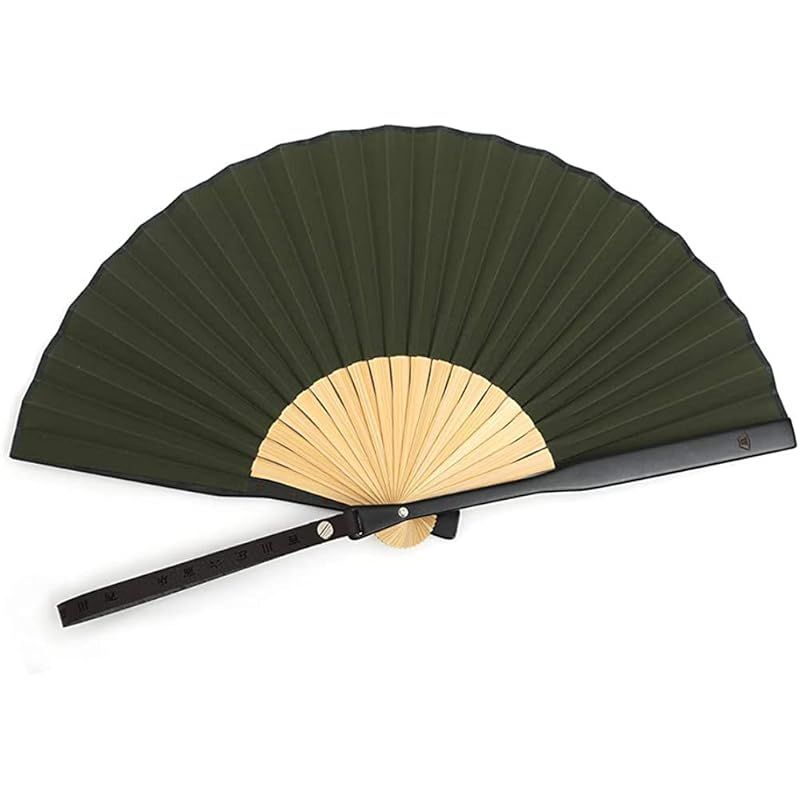 【新品】 [西川庄六商店] 扇子 ストラップ ネイビー 父の日 ギフト プレゼント メンズ 紳士 夏用 アウトドア 紺 男性用 (カーキ)