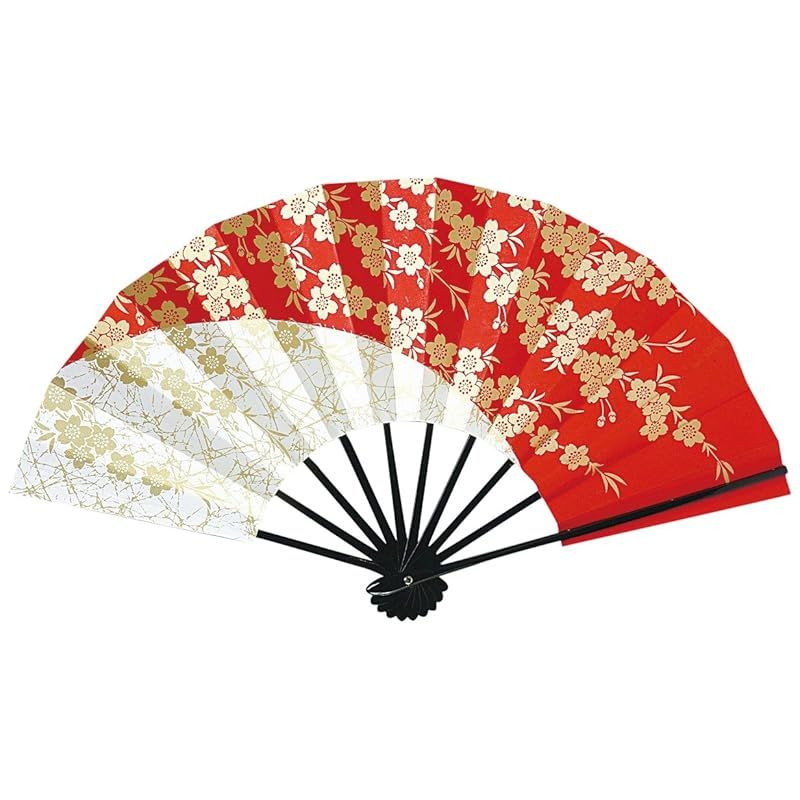 【新品】 舞扇子 愛 1450 赤白染め分けに泥金桜 9寸5分 黒塗骨 扇子箱入 踊り用